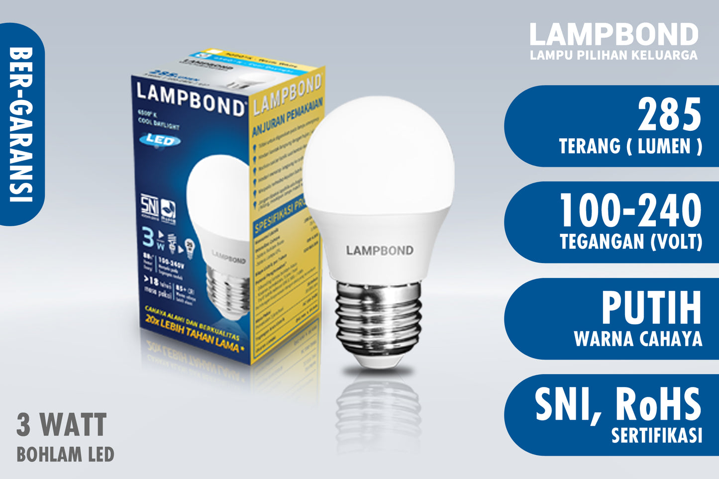 lampu bohlam led 3 watt cool daylight lampbond