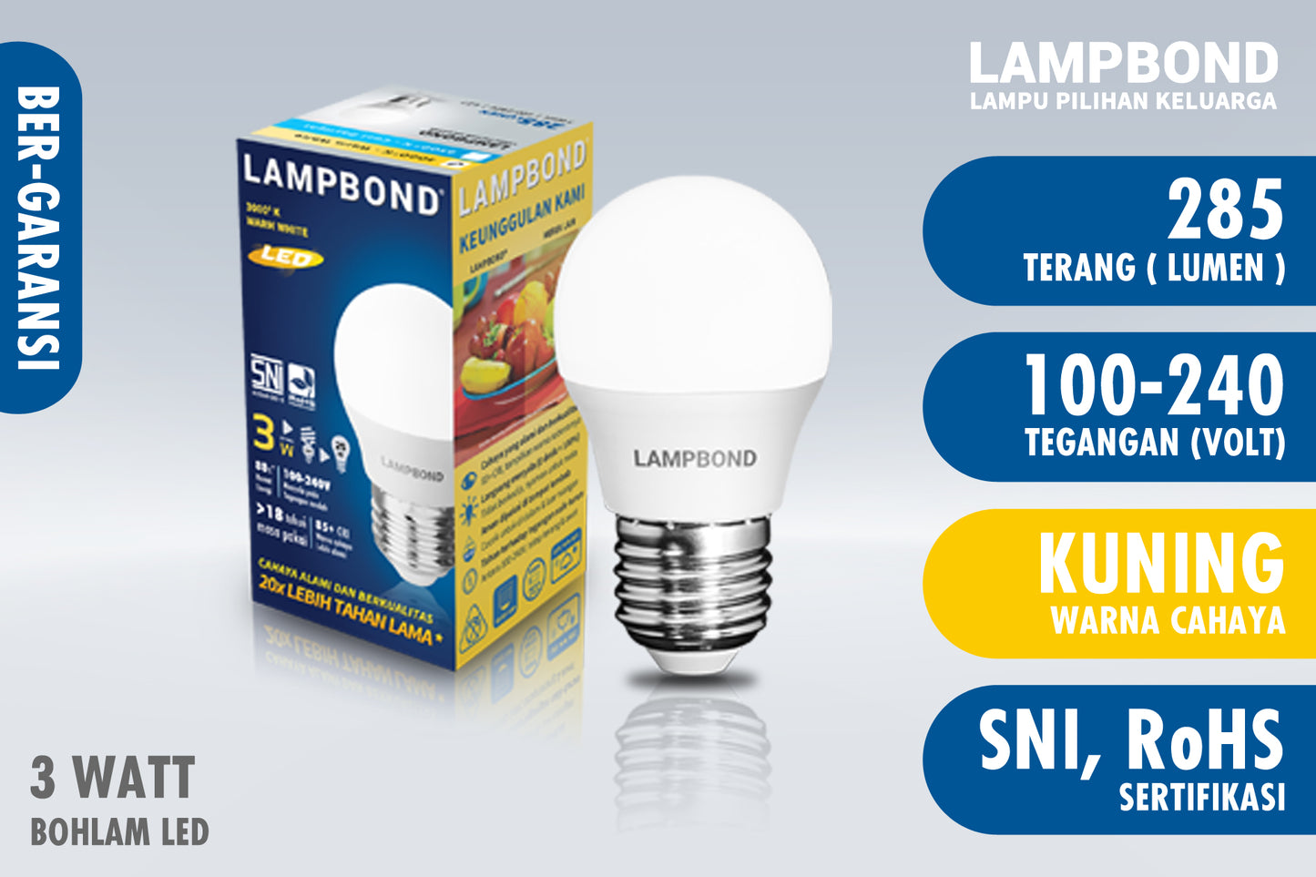 lampu bohlam led 3 watt warm white lampbond
