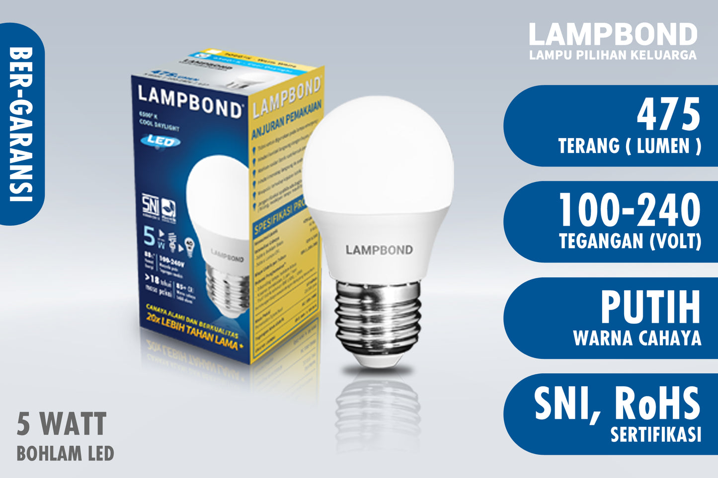 lampu bohlam led 5 watt cool daylight lampbond