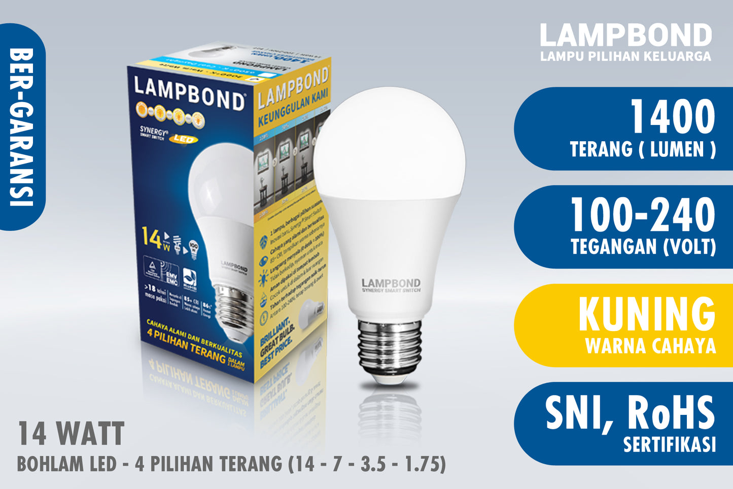 lampu bohlam led 14 watt 4 terang warm white lampbond