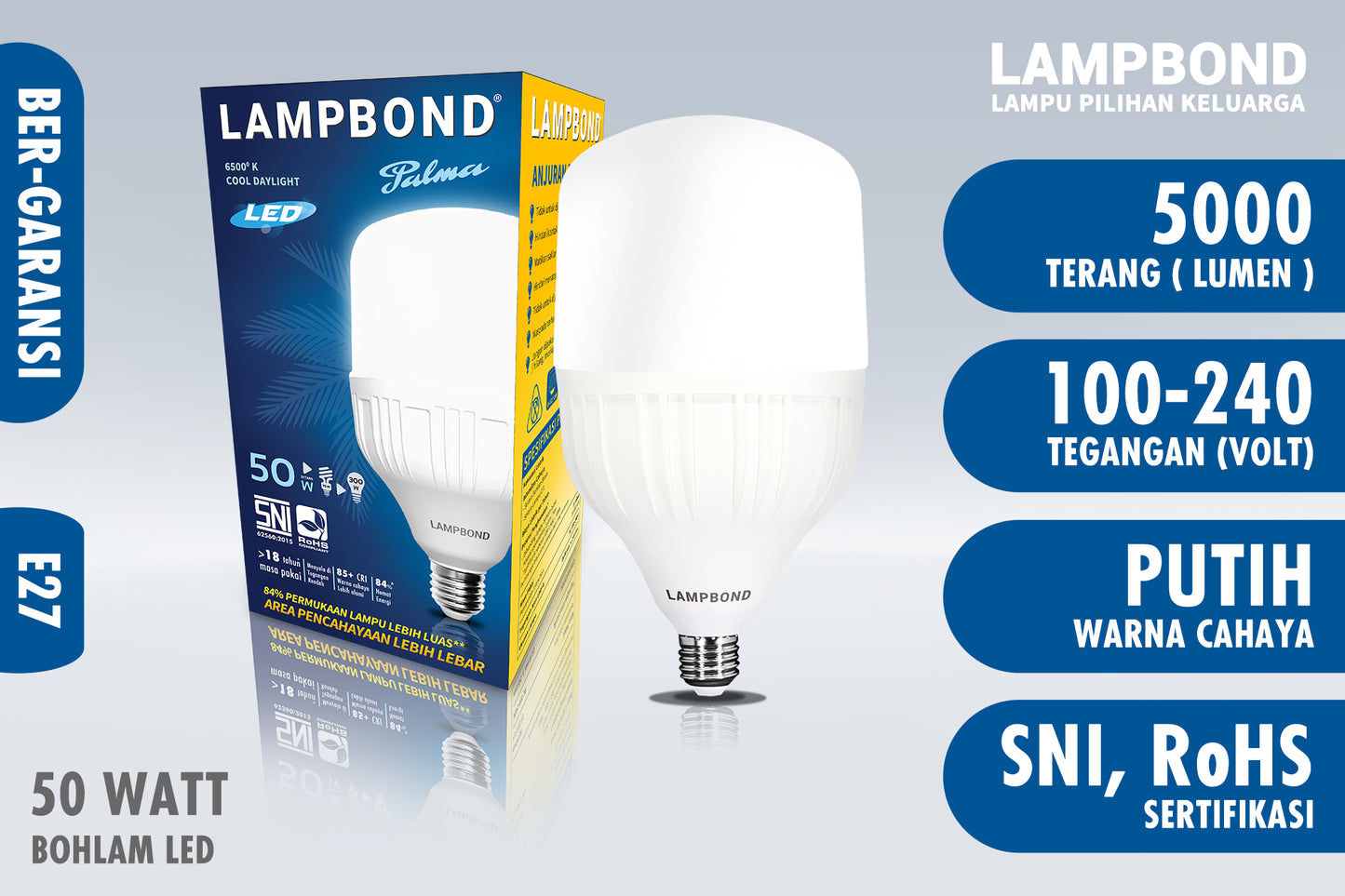 lampu bohlam led palma 50 watt cool daylight lampbond