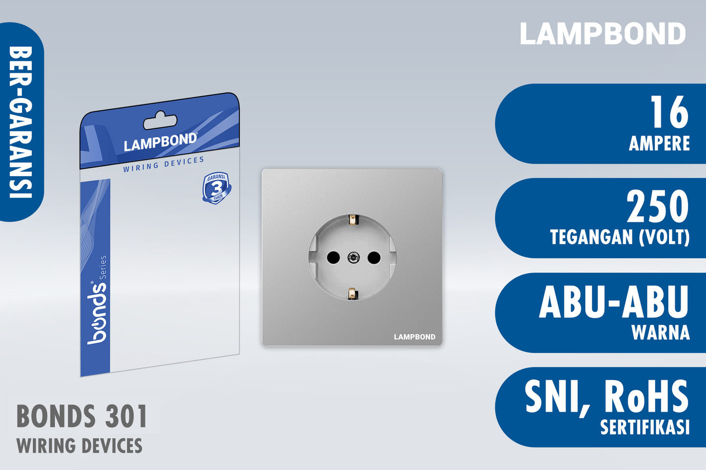 Lampbond® - Bonds - 201 - Stop Kontak Schuko 2 Pin dengan Grounding (CP) - GR