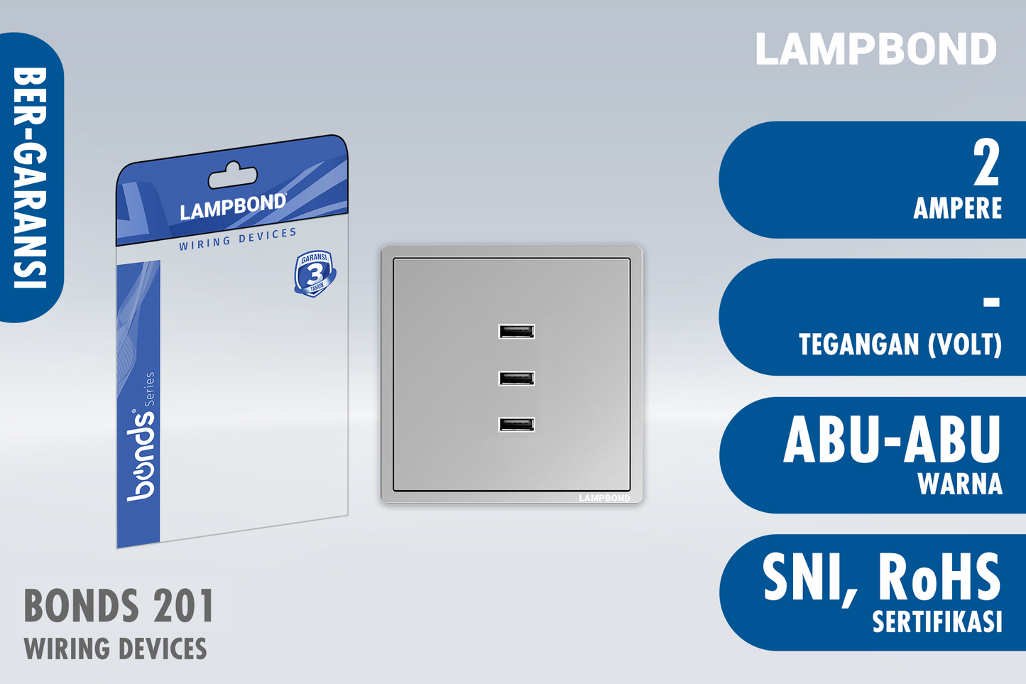 Lampbond® - Bonds - 201 - 3-port USB Type-A Charger 2A - GR