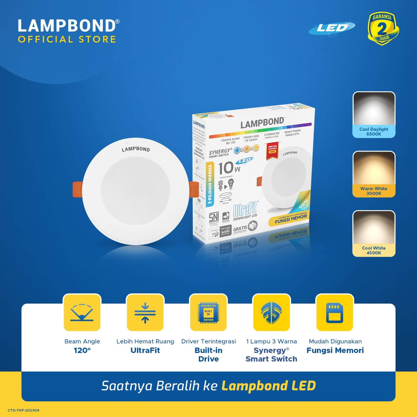 Lampbond® - Downlight LED Synergy Smart Switch 10 Watt - 3 Pilihan Warna FM