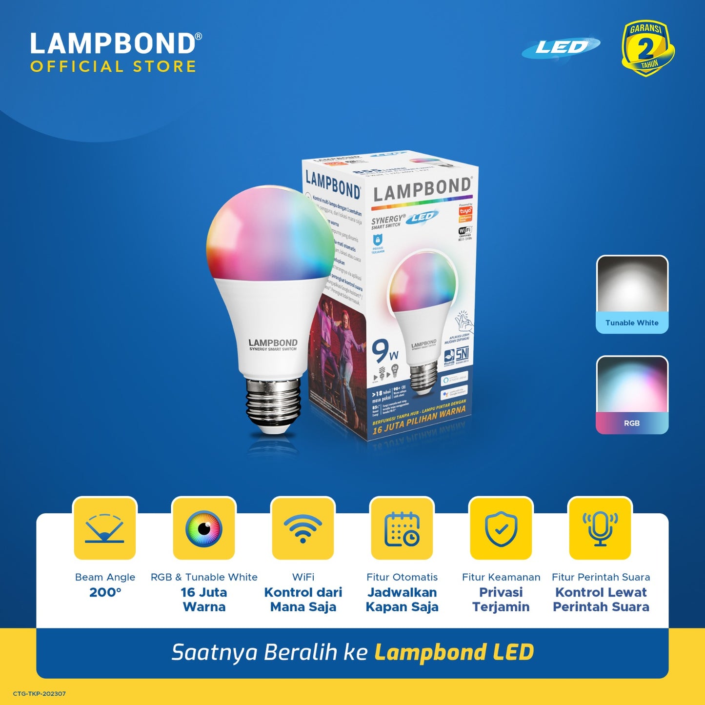 Lampbond® - Bohlam LED WiFi Synergy Smart Switch 9 Watt - RGB