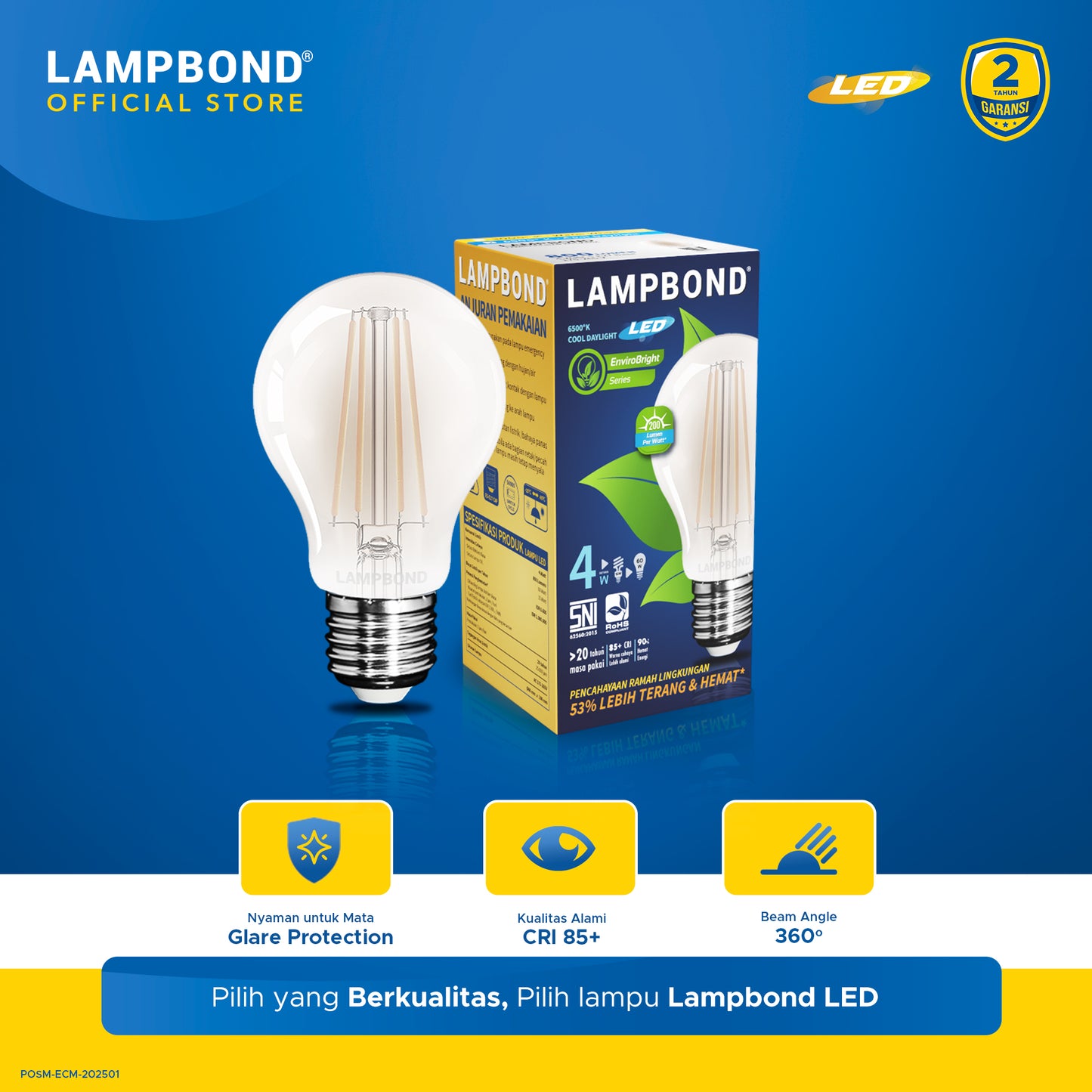 Lampbond® - Bohlam LED Filamen 4W Frosted - Cool Daylight