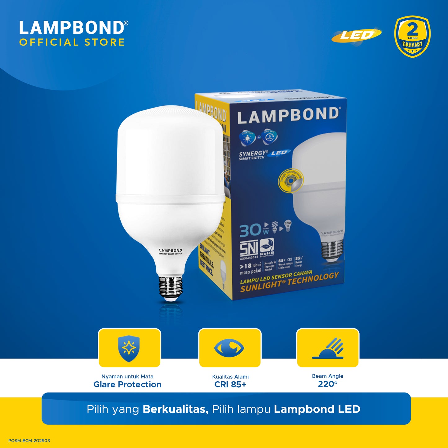 Lampbond® - Bohlam LED Palma 30 Watt Sensor Cahaya - Cool Daylight