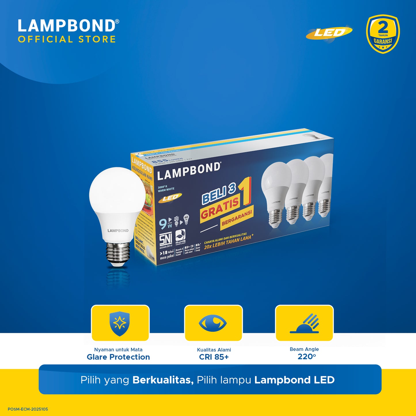 Lampbond® - Bohlam LED 9 Watt Multi-Pack (4pcs) - Warm White