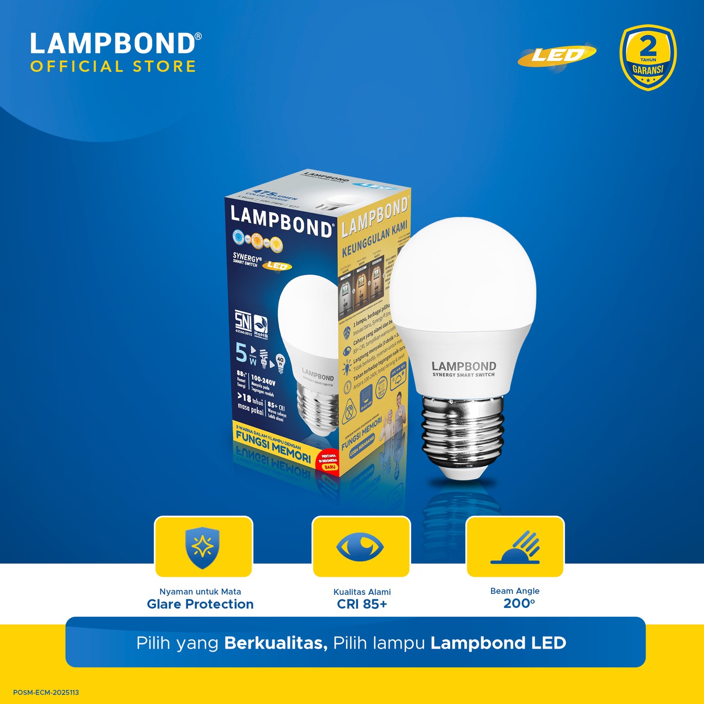 Lampbond® - Bohlam LED Synergy Smart Swicth 5 Watt - 3 Pilihan Warna