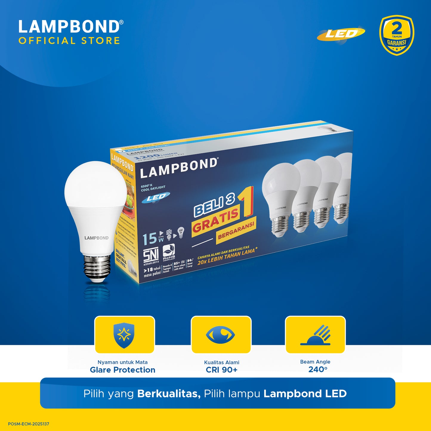 Lampbond® - Lampu LED Bohlam 15 Watt Multi-Pack (4pcs)- Cool Daylight