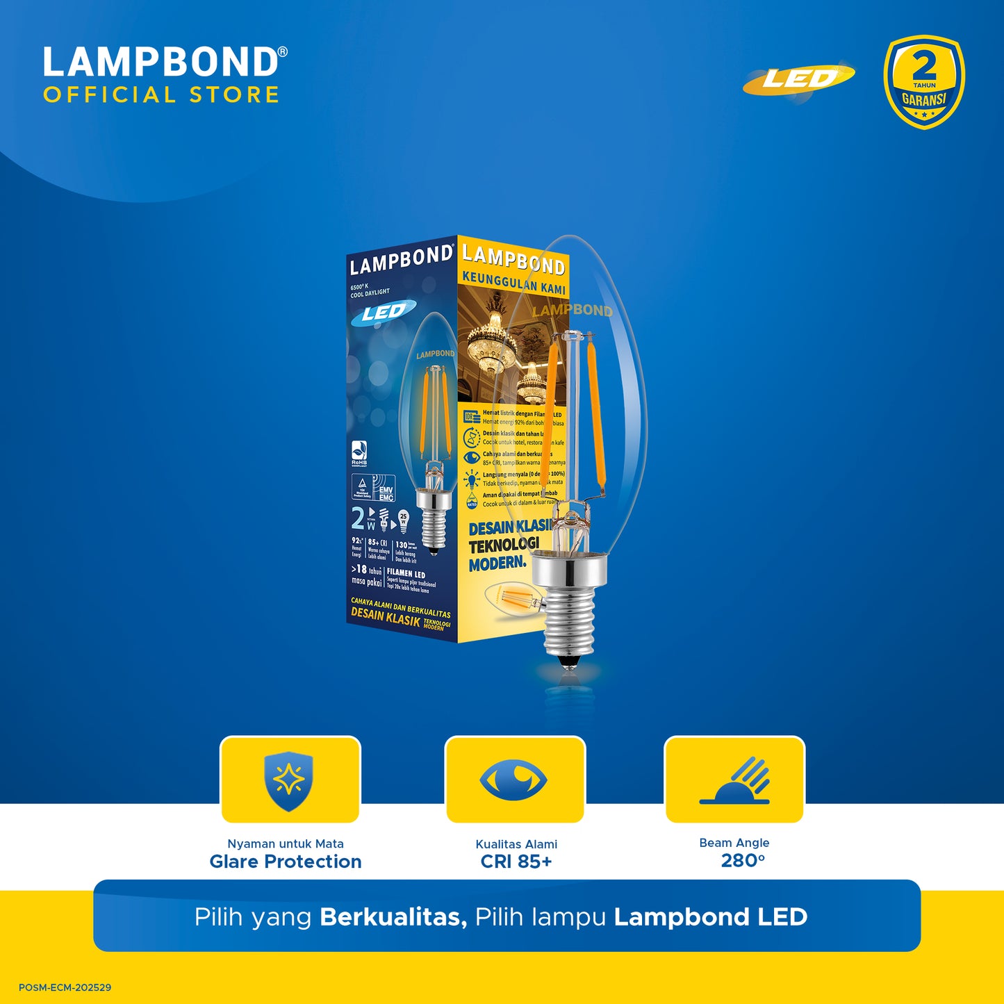 Lampbond® - Bohlam LED Filamen WC35 2 Watt - Warm White