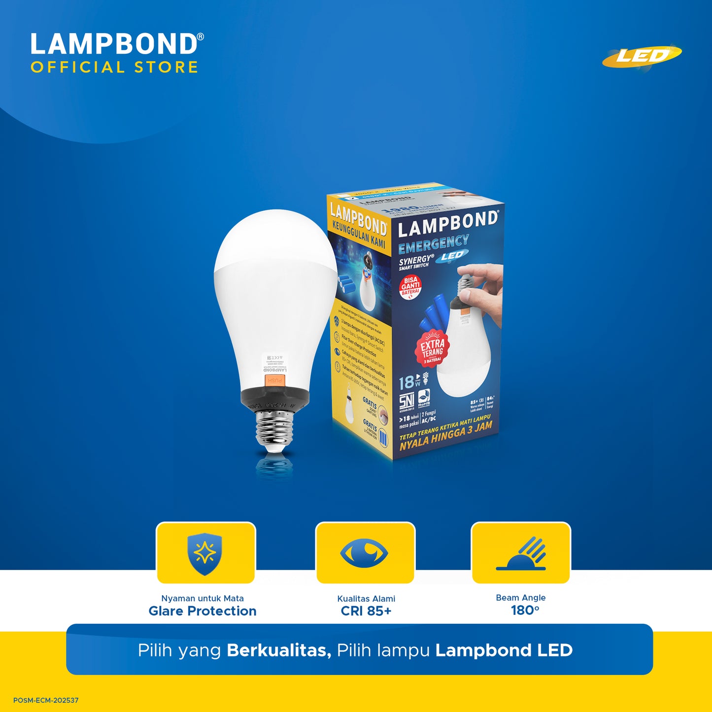 Lampbond® - Bohlam LED Emergency Synergy Smart Switch 18 Watt - Cool Daylight