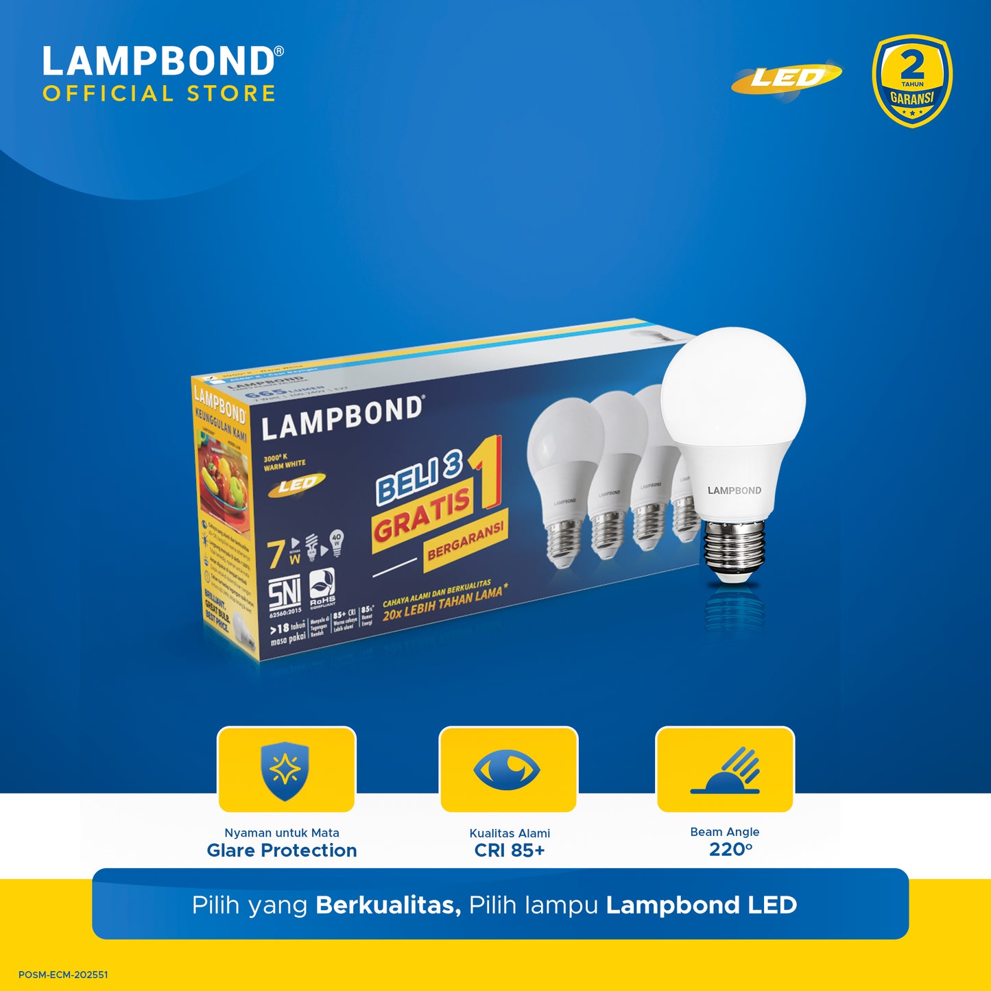 Lampbond® - Bohlam LED 7 Watt Multi-Pack (4pcs) - Warm White