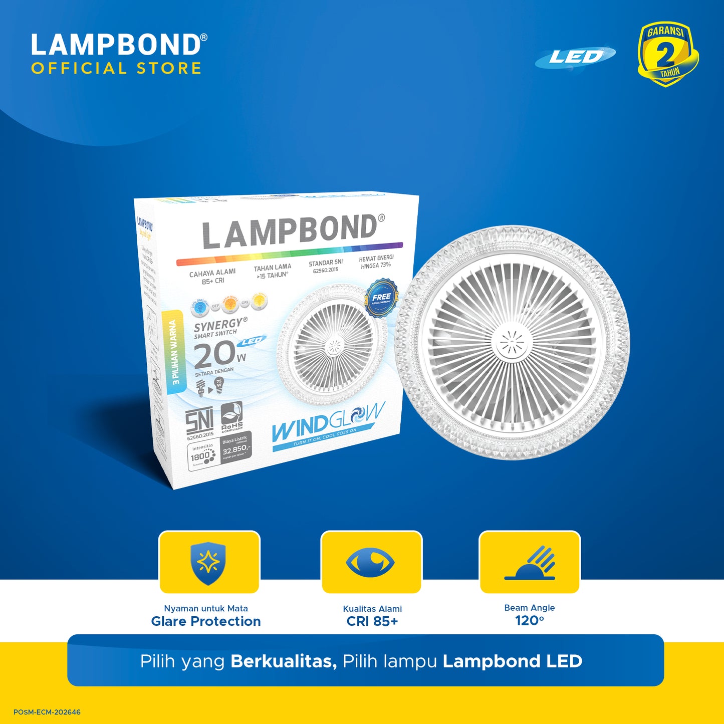 Lampbond® - Bohlam LED Windglow Synergy Smart Switch 20 Watt - 3 Pilihan Warna