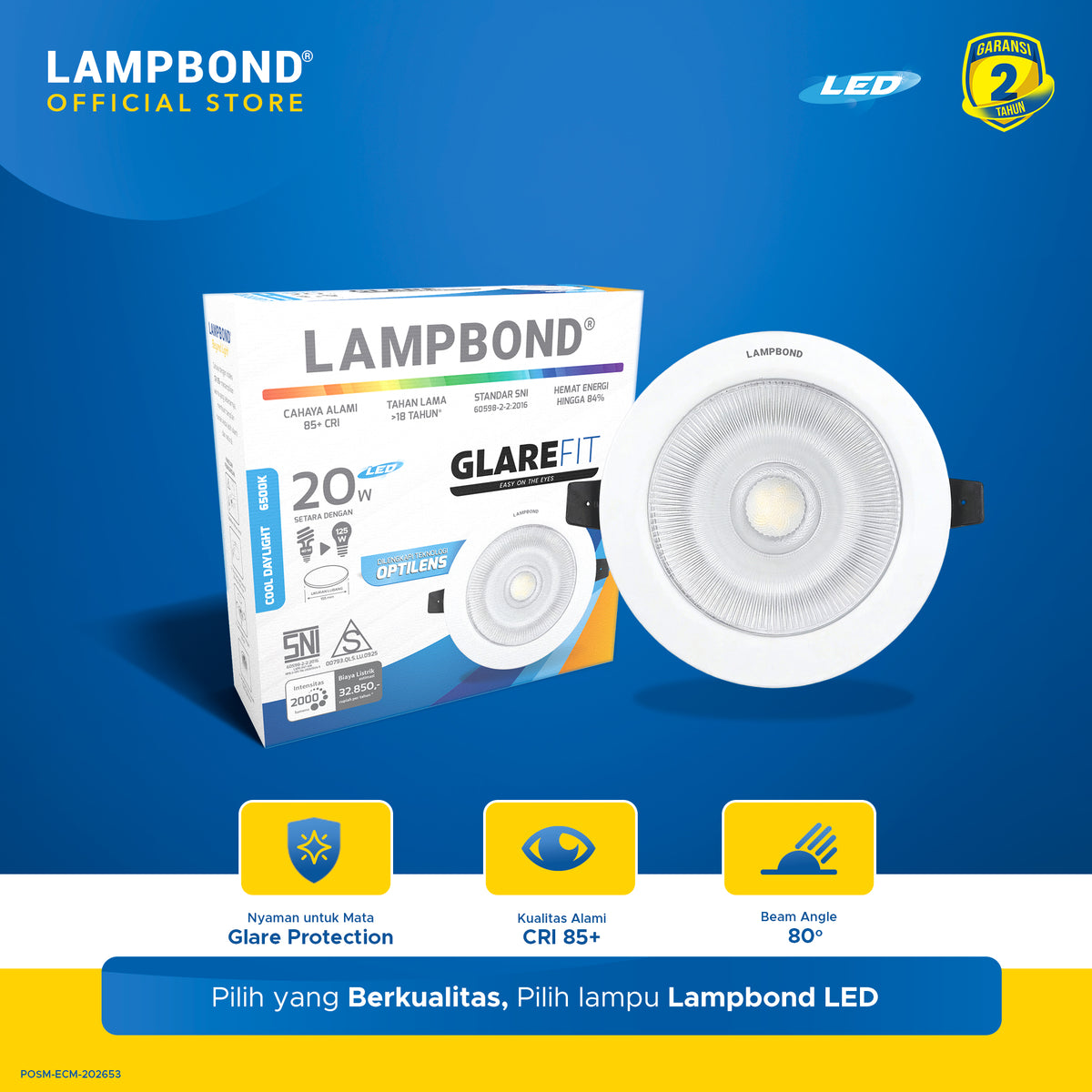 Lampbond® - Downlight LED Glarefit Optilens 20 Watt - Cool Daylight - WH
