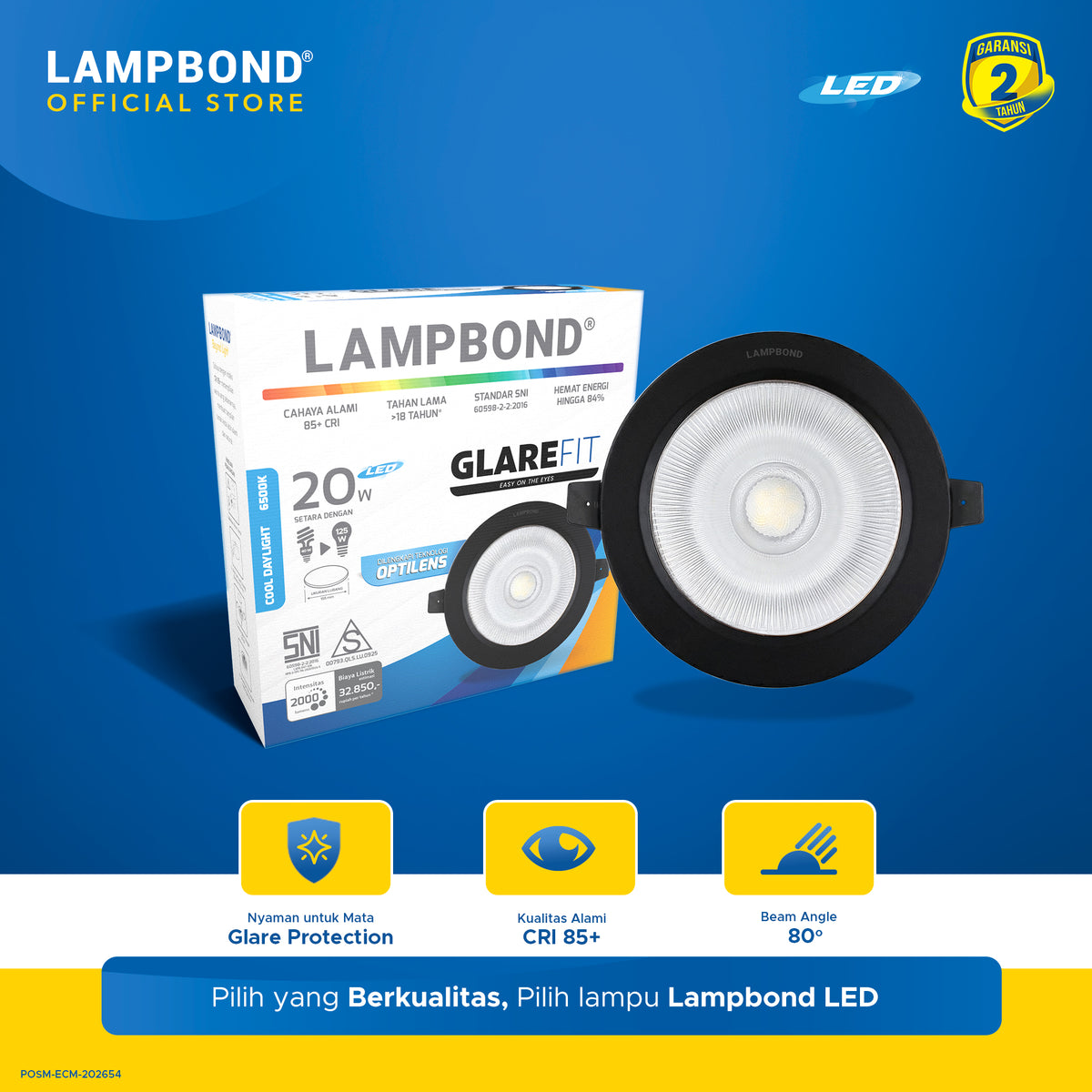 Lampbond® - Downlight LED Glarefit Optilens 20 Watt - Cool Daylight - BK