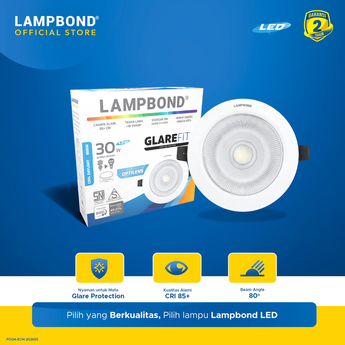 Lampbond® - Downlight LED Glarefit Optilens 30 Watt - Cool Daylight - WH