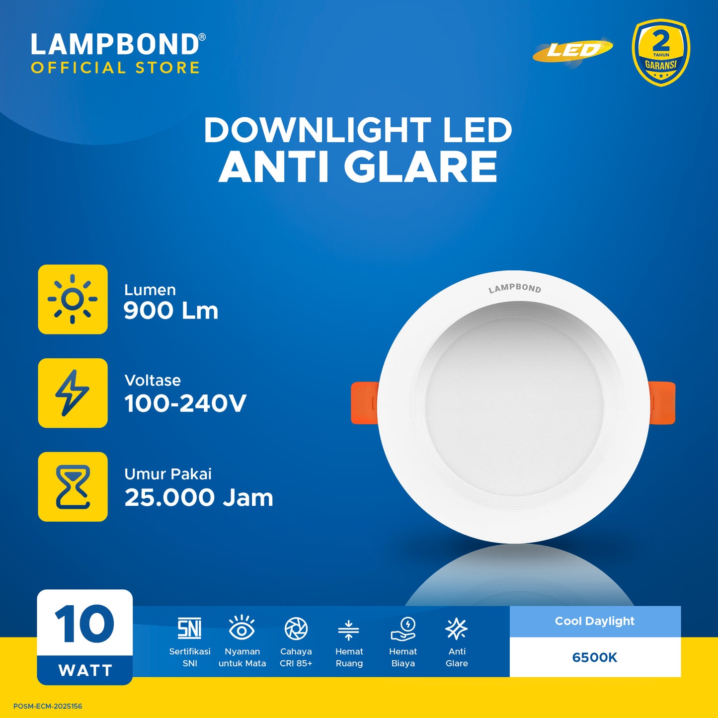 Lampbond® - Downlight LED 10 Watt Anti Glare - Cool Daylight