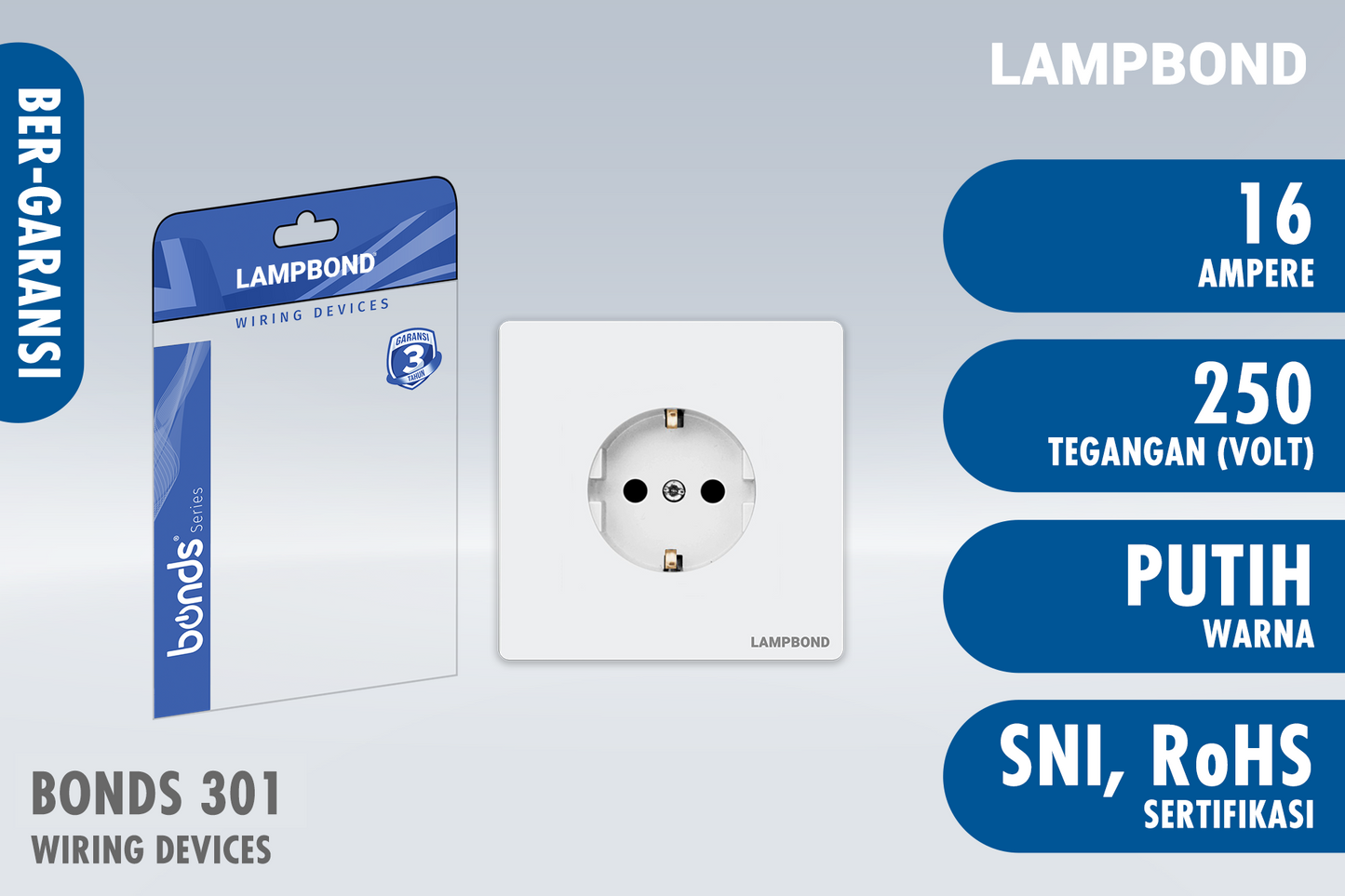 Lampbond® - Bonds - 301 - Stop Kontak Schuko 2 Pin dengan Grounding (CP) - WH