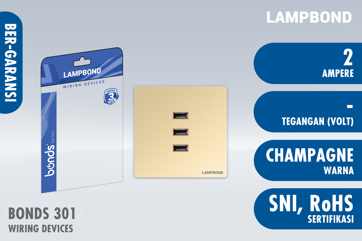 Lampbond® - Bonds - 301 - 3-port USB Type-A Charger 2A - CH