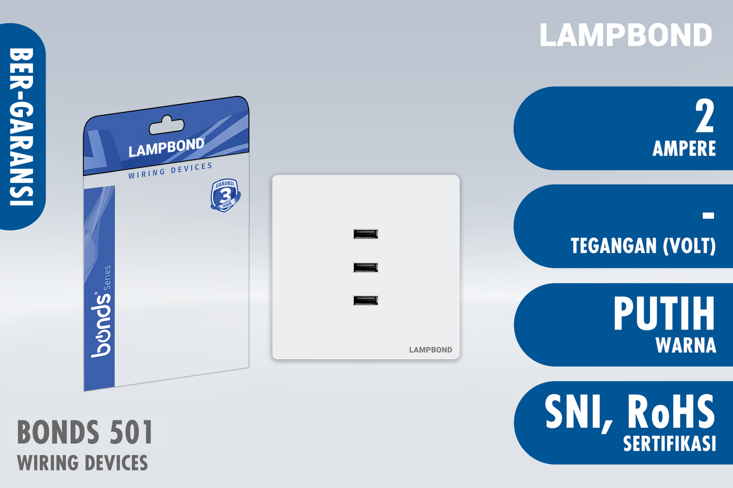 Lampbond® - Bonds - 501 - 3-port USB Type-A Charger 2A - WH