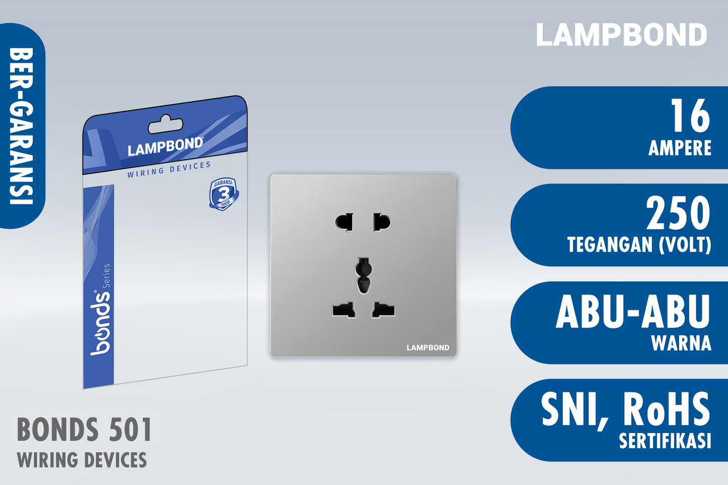 Lampbond® - Bonds - 501 - Stop Kontak Universal 5 Pin dengan Grounding (CP) - GR