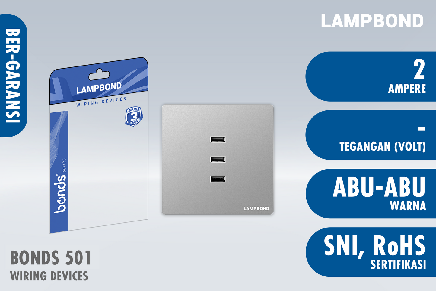 Lampbond® - Bonds - 501 - 3-port USB Type-A Charger 2A - GR