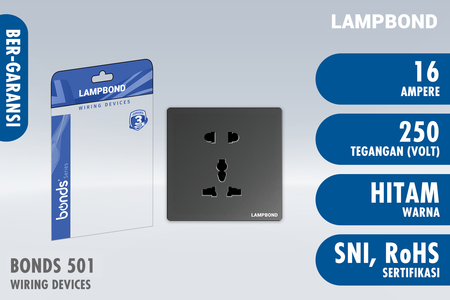 Lampbond® - Bonds - 501 - Stop Kontak Universal 5 Pin dengan Grounding (CP) - BK