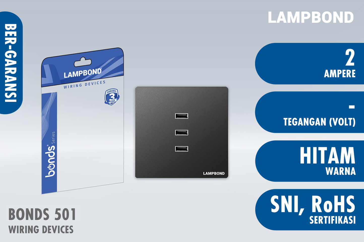 Lampbond® - Bonds - 501 - 3-port USB Type-A Charger 2A - BK