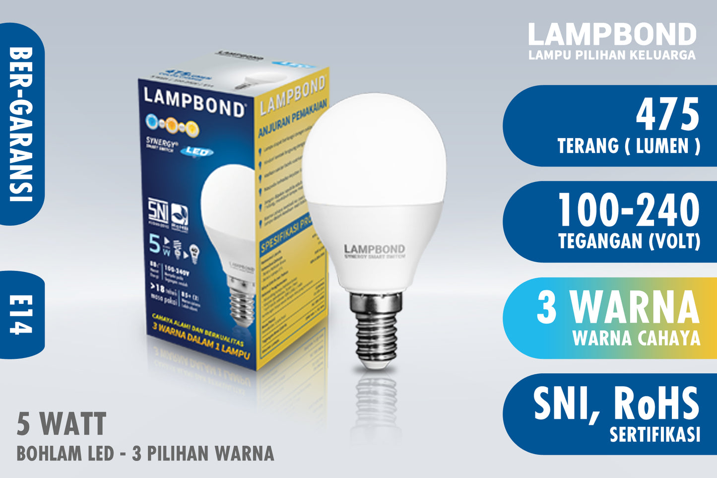 Lampbond® - Lampu LED Bohlam Synergy Smart Switch 5 Watt E14- 3 Pilihan Warna FM