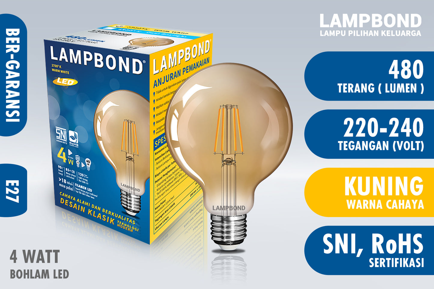 Lampbond® - Bohlam LED Filamen WG95 4 Watt - Warm White
