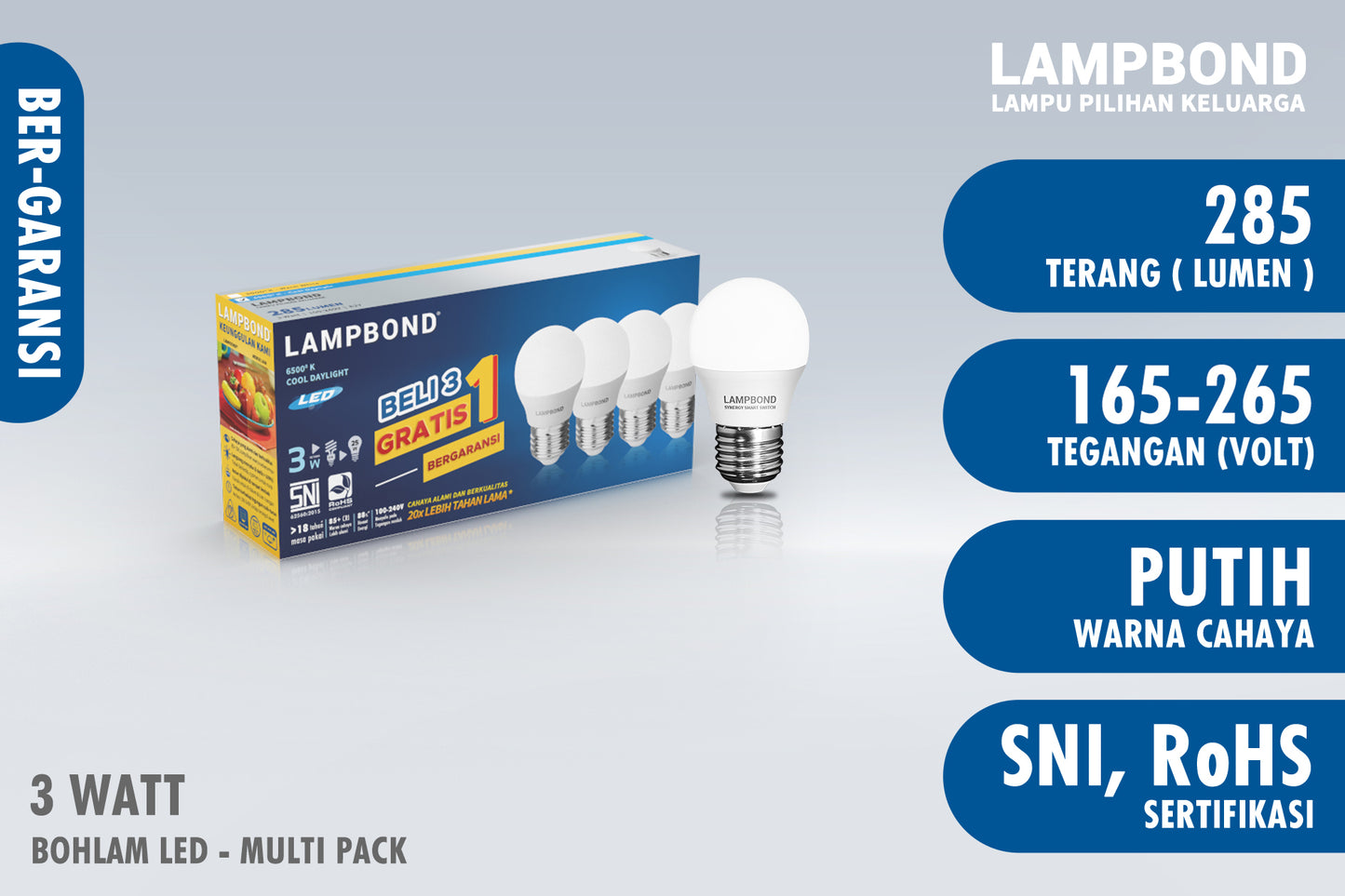 Lampbond® - Bohlam LED 3 Watt Multi-Pack (4pcs) - Cool Daylight