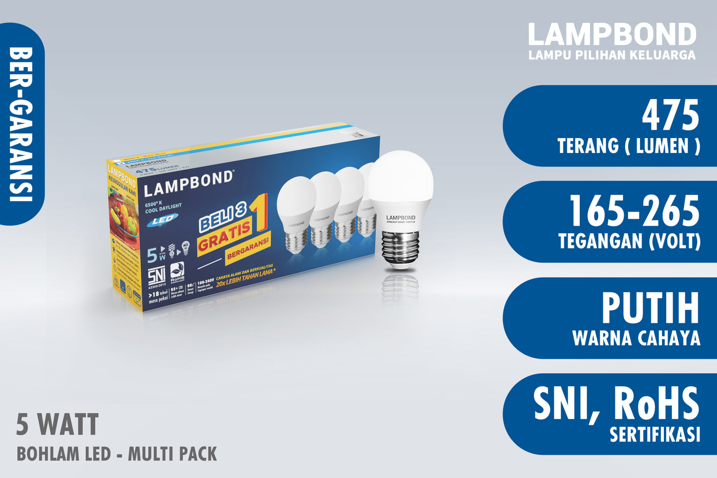 Lampbond® - Bohlam LED 5 Watt Multi-Pack (4pcs) - Cool Daylight
