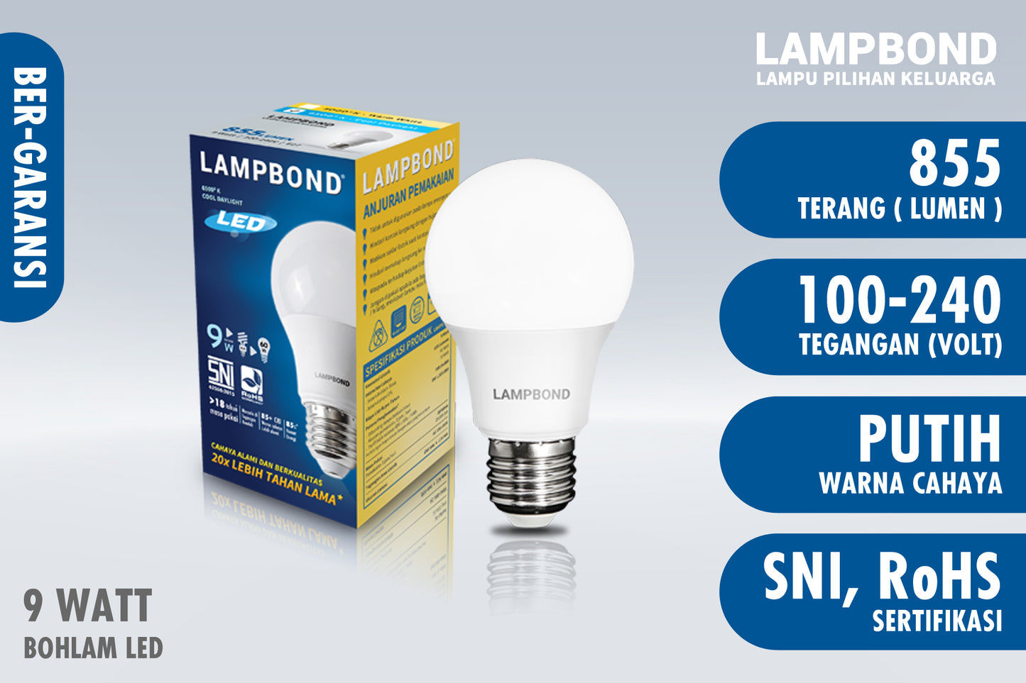 lampu bohlam led 9 watt cool daylight lampbond