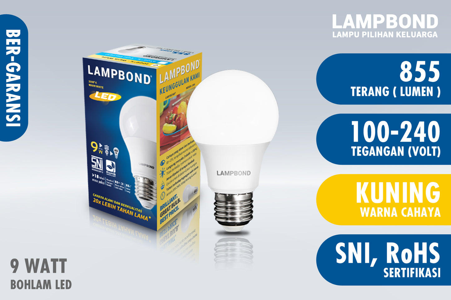 lampu bohlam led 9 watt warm white lampbond