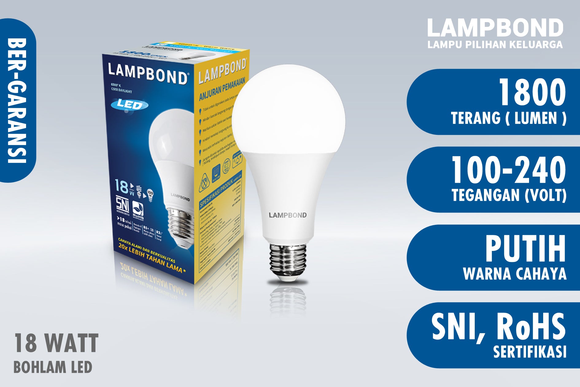 lampu bohlam led 18 watt cool daylight lampbond