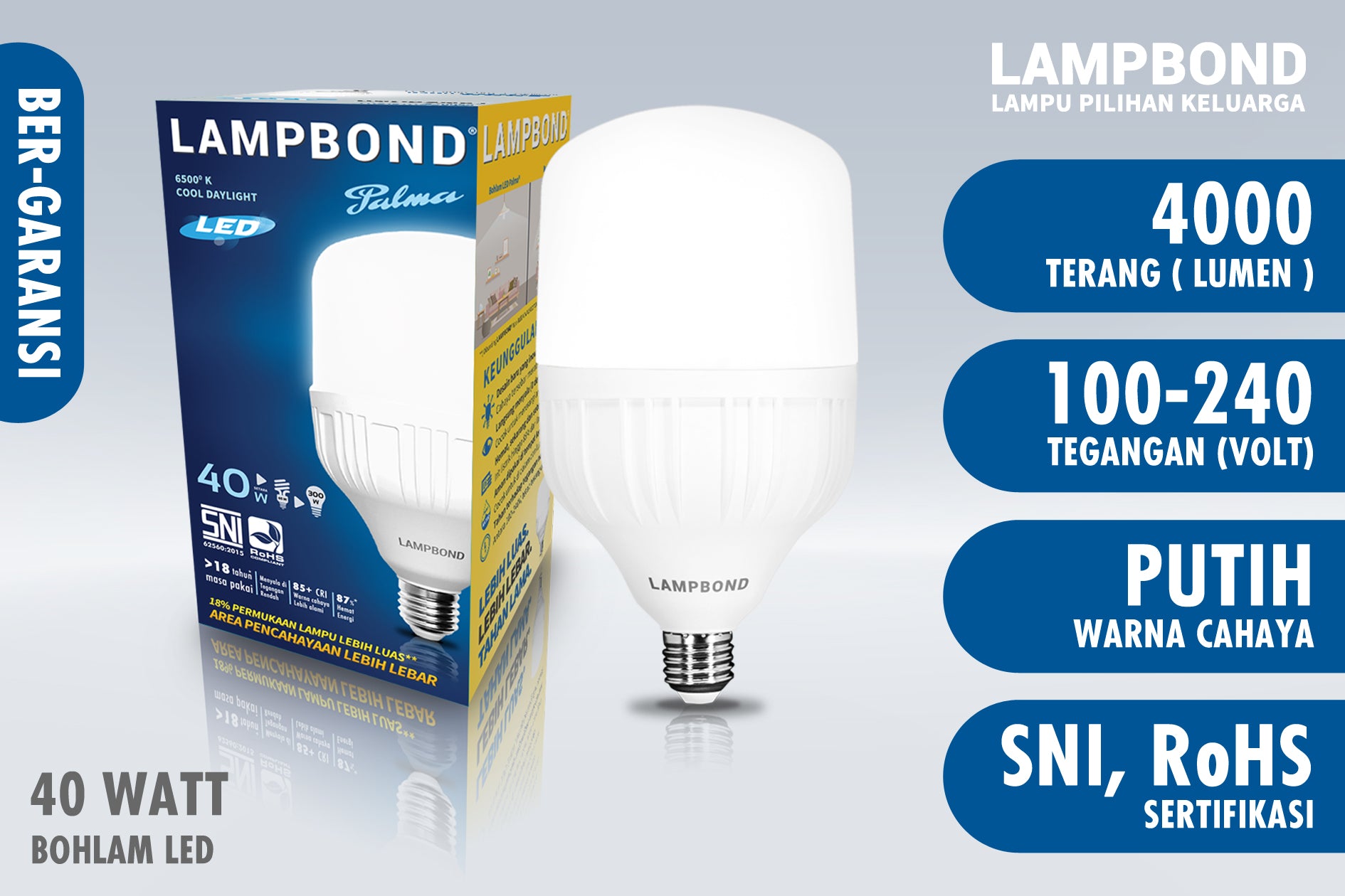 lampu bohlam led palma 40 watt cool daylight lampbond