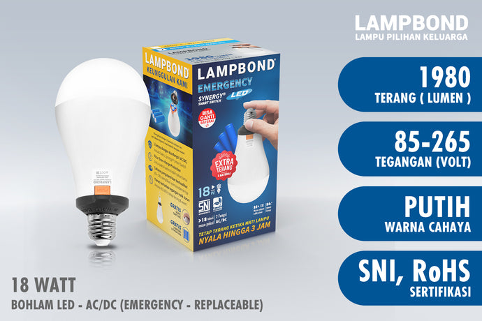 Lampbond® - Bohlam LED Emergency  Synergy Smart Switch 18 Watt - Cool Daylight