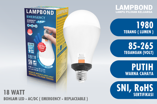 Lampbond® - Bohlam LED Emergency  Synergy Smart Switch 18 Watt - Cool Daylight