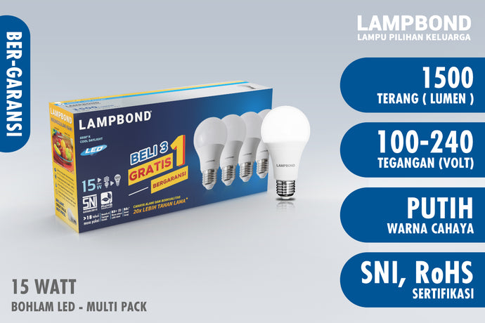 Lampbond® - Lampu LED Bohlam 15 Watt Multi-Pack (4pcs)- Cool Daylight