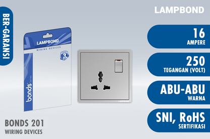 Lampbond® -  Bonds - 201 - Stop Kontak Universal 3 Pin dengan Grounding (CP) dan Sakelarh - GR