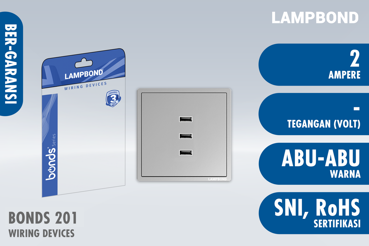 Lampbond® -  Bonds - 201 - 3-port USB Type-A Charger 2A - GR