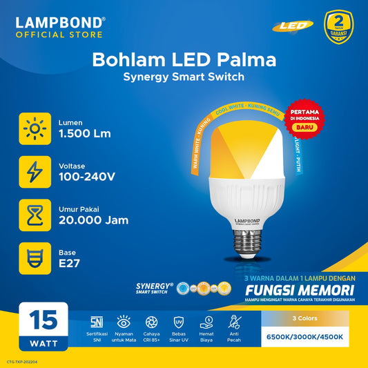 Lampbond® - Bohlam LED Synergy Smart Switch 15 Watt - 3 Pilihan Warna FM