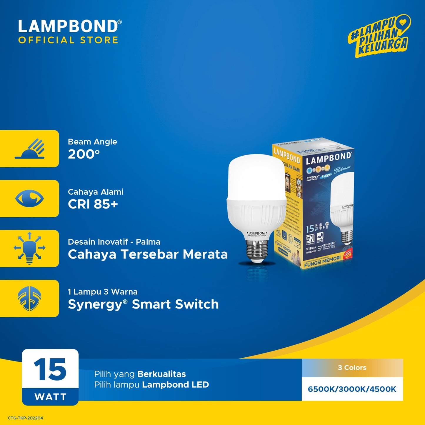 Lampbond® - Bohlam LED Synergy Smart Switch 15 Watt - 3 Pilihan Warna FM
