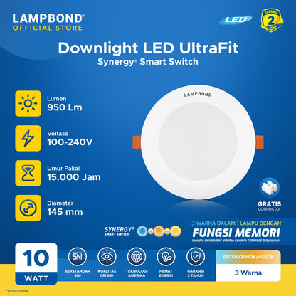 Lampbond® - Downlight LED Synergy Smart Switch 10 Watt - 3 Pilihan Warna FM