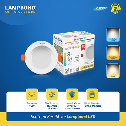 Lampbond® - Downlight LED Synergy Smart Switch 8 Watt -  3 Pilihan warna FM