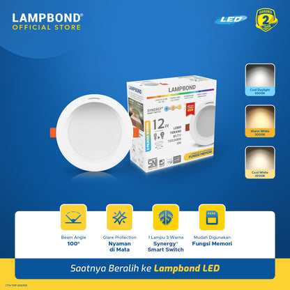 Lampbond® - Downlight LED Synergy Smart Switch 12 Watt - 3 Pilihan Warna FM