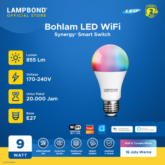 Lampbond® - Bohlam LED WiFi Synergy Smart Switch 9 Watt - RGB