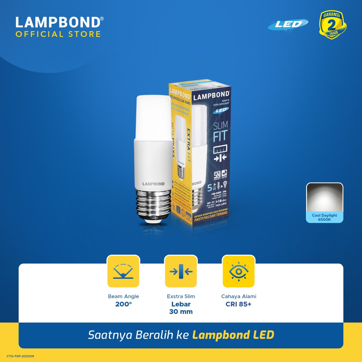 Lampbond® - Bohlam LED Slimfit 5 Watt - Cool Daylight
