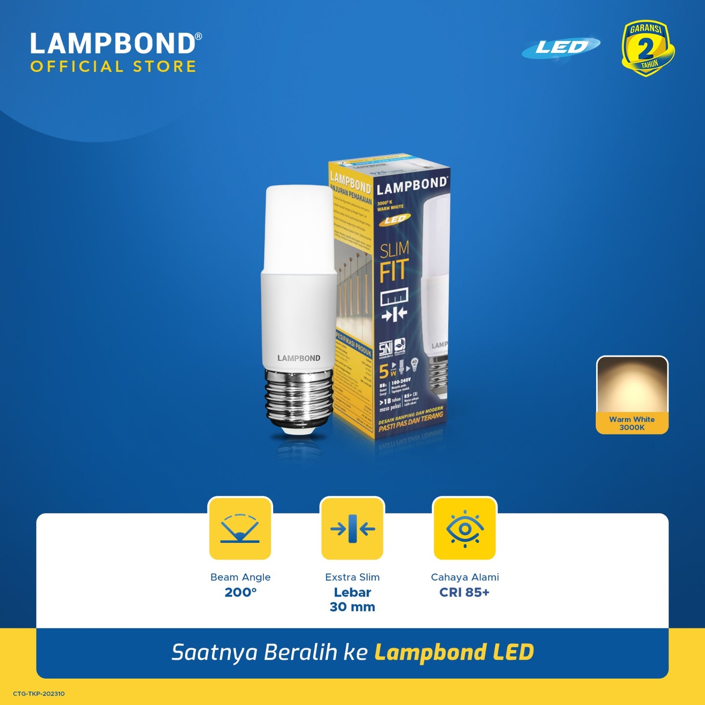Lampbond® - Bohlam LED Slimfit 5 Watt - Warm White